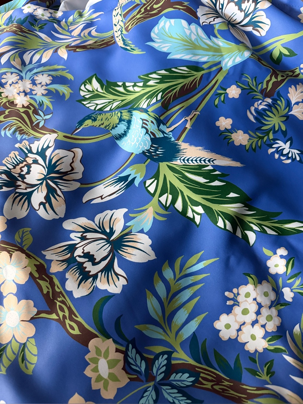 Blue Floral & Bird Print Fabric Curtain Panel Set